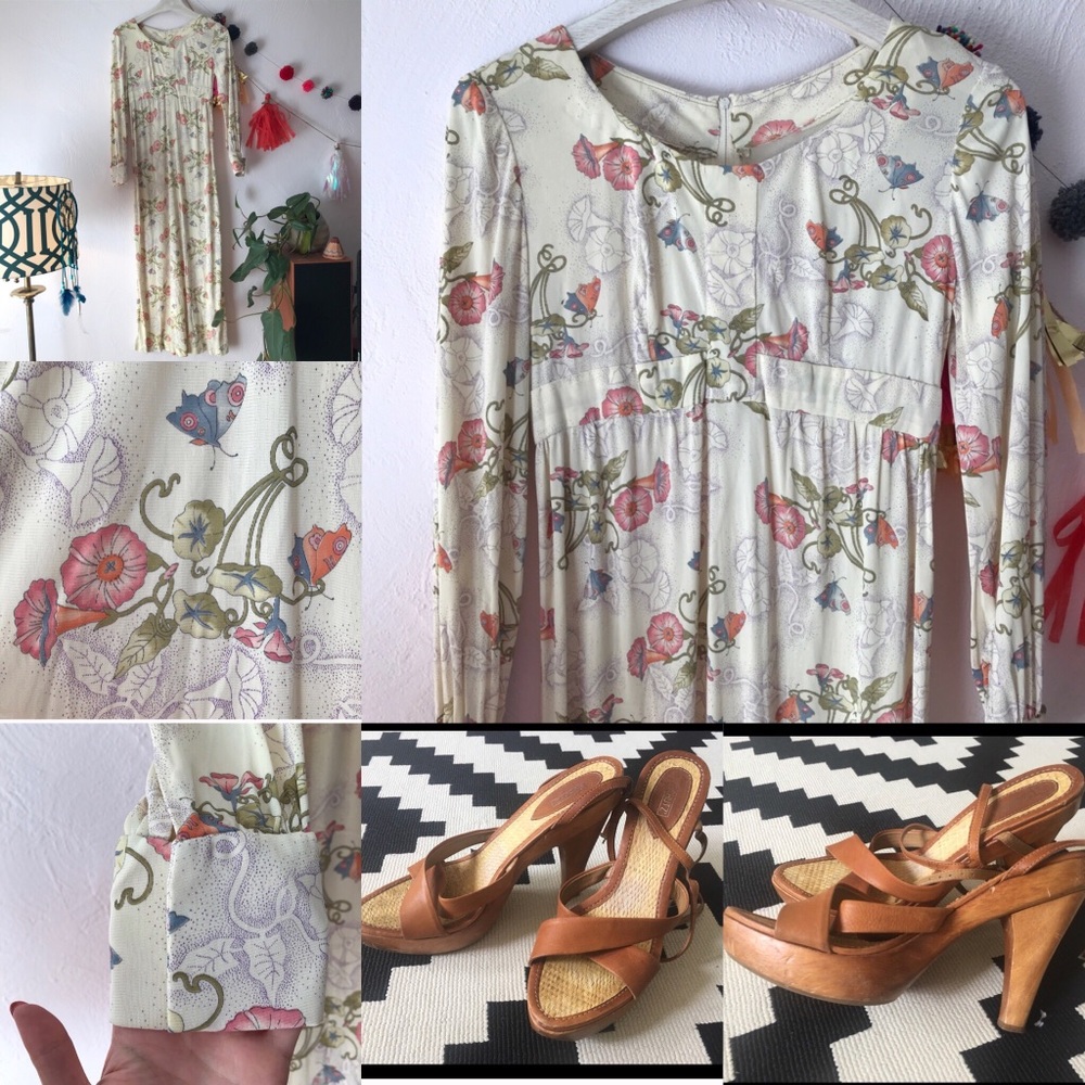 1960s-70s Retro Dress w/original 70s platform shoe